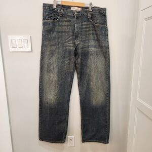 Levi's 569 Loose Straight Denim Jeans Blue Dark Wash Faded Whiskering 38X34